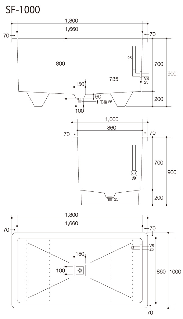 95%OFF!】 岐阜支店ライフ商事 一体型FRP水槽 約570L US-500B