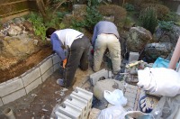 池 リフォーム,池 ゔロック積み