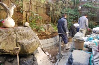 池 リフォーム,池 ブロック積み