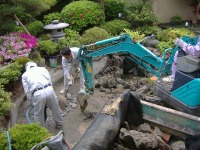 錦鯉池 改修,池 取り壊し