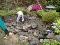 錦鯉池 改修,池 解体