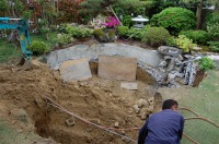 池 リフォーム,錦鯉池 改修,庭池 施工