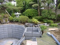 池 リフォーム,錦鯉池 ブロック積み