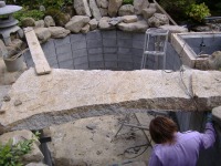 庭池 リフォーム,庭池 石組み,白石御影