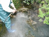 庭池 防水工事,庭池 FRP防水,池 清掃