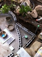 池 リフォーム,錦鯉池 改修,庭池 沈殿槽