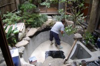 池 リフォーム,錦鯉池 改修,庭池 池用塗料