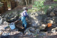 庭池 防水工事,庭池 FRP防水,池 高圧水洗い