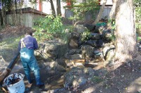 庭池 防水工事,庭池 FRP防水,池 高圧水洗い