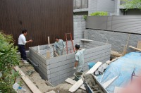 錦鯉 洋風池,洋風池 施工,ウォーターガーデン ブロック積み