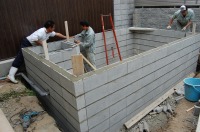 錦鯉 洋風池,洋風池 施工,ウォーターガーデン ブロック積み