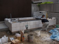 錦鯉 洋風池,洋風池 施工,ウォーターガーデン タイル貼り