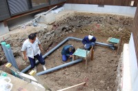 錦鯉 和風池,モダン和風池 施工,錦鯉池 低水配管