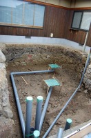 錦鯉 和風池,モダン和風池 施工,錦鯉池 低水配管