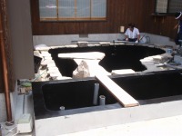 錦鯉 和風池,モダン和風池 施工,錦鯉池 池用塗料