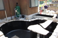 錦鯉 和風池,モダン和風池 施工,錦鯉池 池用塗料