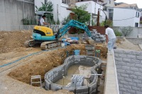 錦鯉 洋風池,錦鯉 和風池,コンクリート池 ブロック積み