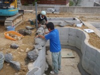 錦鯉 洋風池,錦鯉 和風池,コンクリート池 石組み