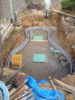 錦鯉 和風池,庭池 施工,和風鑑賞池 ブロック積み