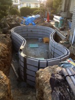 錦鯉 和風池,庭池 施工,和風鑑賞池 ブロック積み