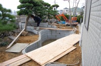 錦鯉 和風池,庭池 施工,和風鑑賞池 ブロック積み