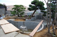 錦鯉　和風池,庭池　施工,和風鑑賞池　ブロック積み