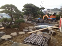 錦鯉 和風池,庭池 施工,和風鑑賞池 石組み