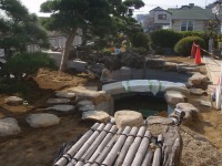 錦鯉　和風池,庭池　施工,和風鑑賞池　石組み