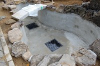 錦鯉 和風池,モダン和風池 施工,錦鯉池 集水ピット