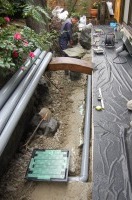 池 リフォーム,池 改修,庭池 低水配管