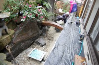 池 リフォーム,池 改修,庭池 低水配管