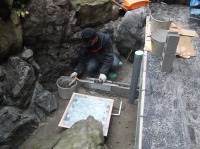 池 リフォーム,池 改修,庭池 ブロック積み