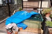 庭池 防水工事,庭池 FRP防水,池 簡易水槽