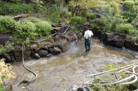 庭池 防水工事,庭池 FRP防水,和風池 高圧水洗い