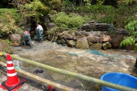 庭池 防水工事,庭池 FRP防水,和風池 高圧水洗い