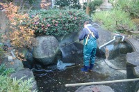 庭池 防水工事,庭池 FRP防水,池 高圧水洗い