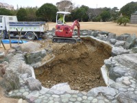 錦鯉 和風池,業者 和風鑑賞池,庭池 解体