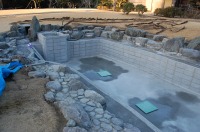 錦鯉 和風池,業者 和風鑑賞池,庭池 ブロック積み