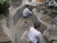 錦鯉池 作り,池 リフォーム,池 改修,庭池 左官