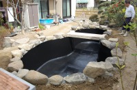 錦鯉 造園,庭池 錦鯉,造園 池,錦鯉池 集水ピット